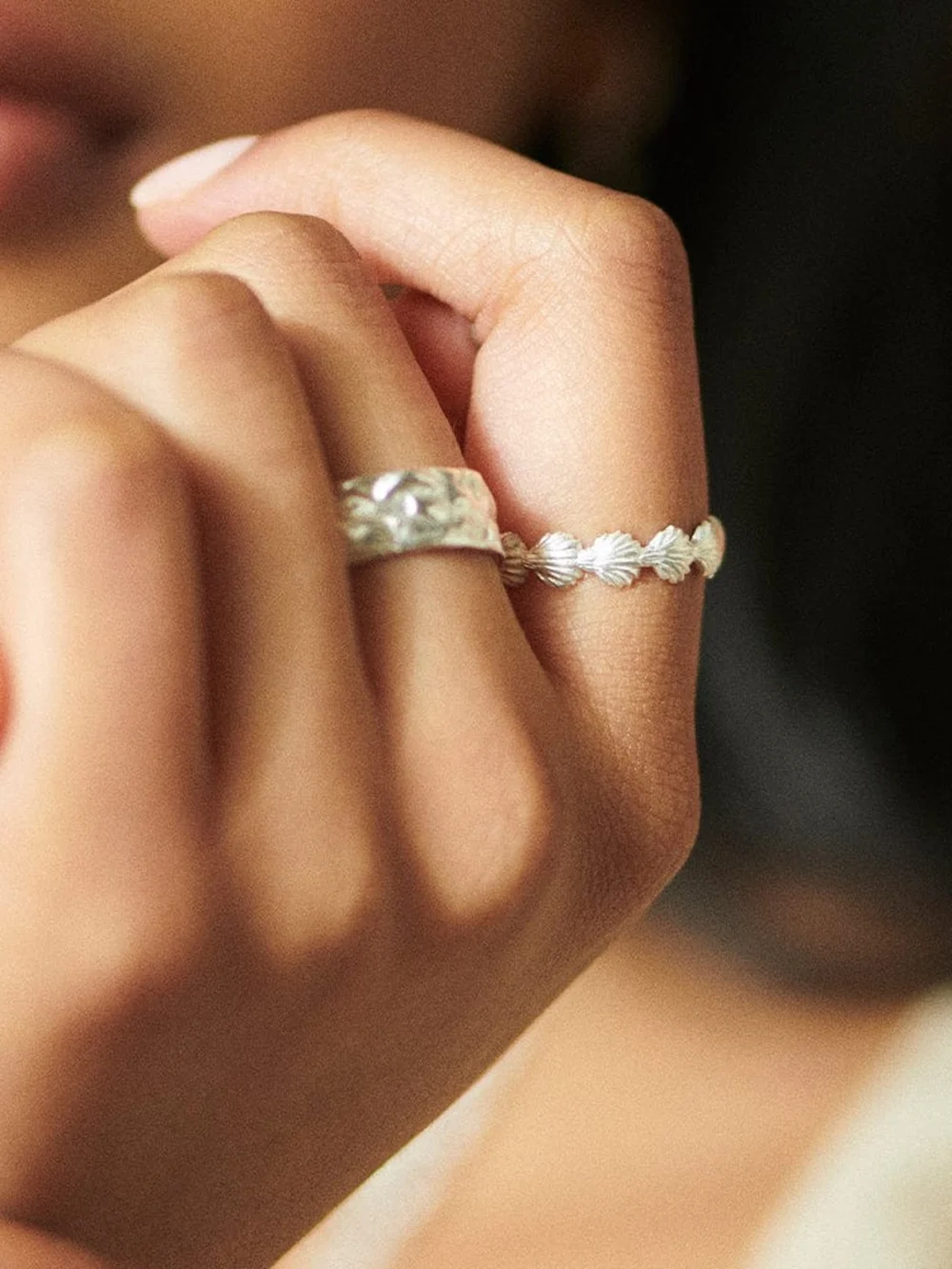 Daisy London Shell Stacking Ring Sterling Silver, view 2
