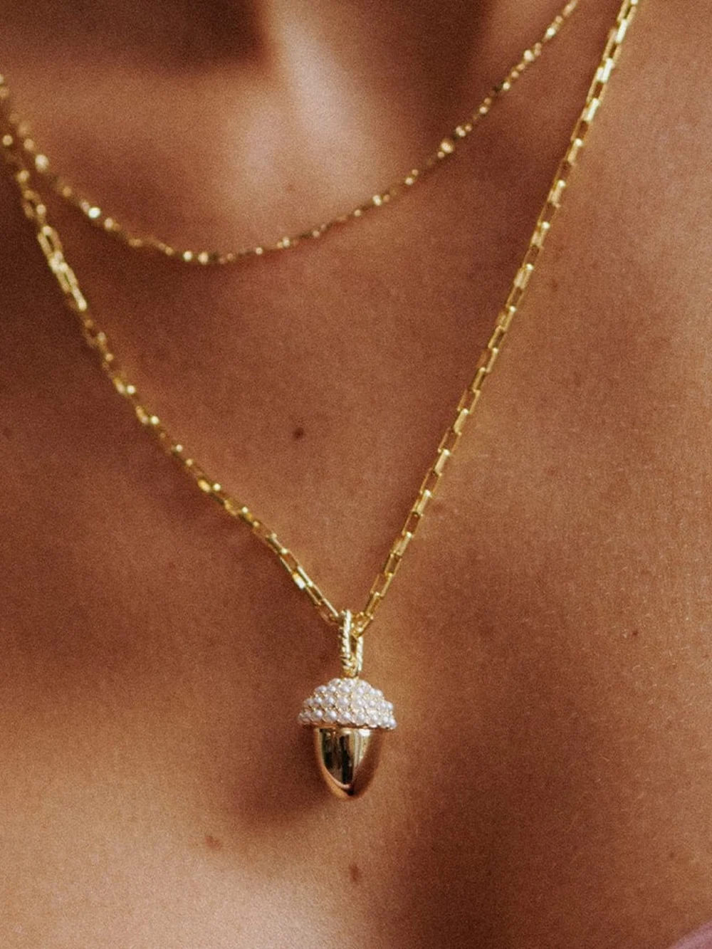 Daisy London Shrimps Acorn Charm Necklace 18ct Gold Plate, view 2