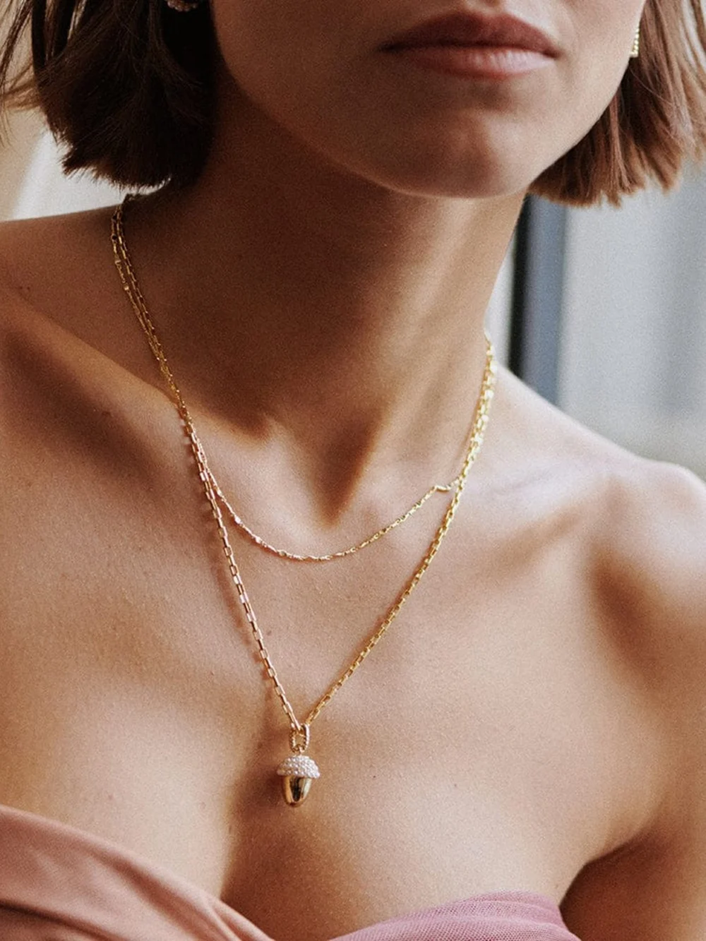 Daisy London Shrimps Acorn Charm Necklace 18ct Gold Plate, view 4