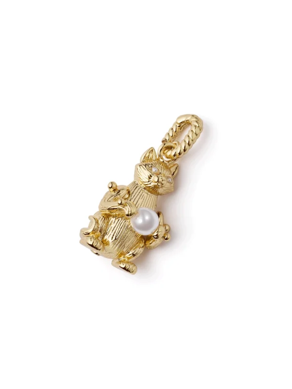 Daisy London Shrimps Cat Pearl Charm 18ct Gold Plate