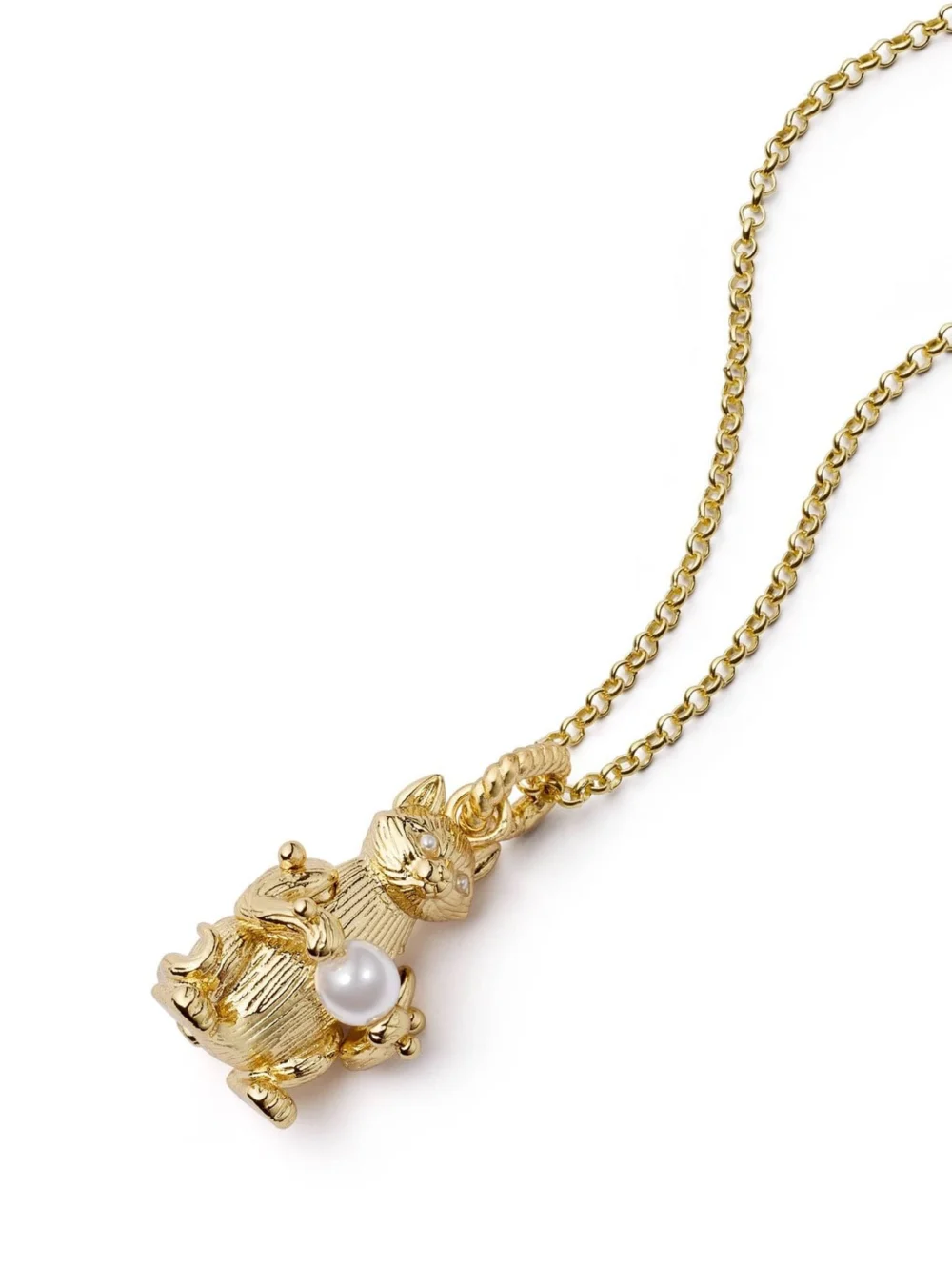 Daisy London Shrimps Cat Pearl Charm Necklace 18ct Gold Plate