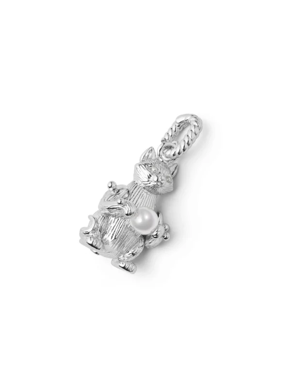 Daisy London Shrimps Cat Pearl Charm Silver Plate
