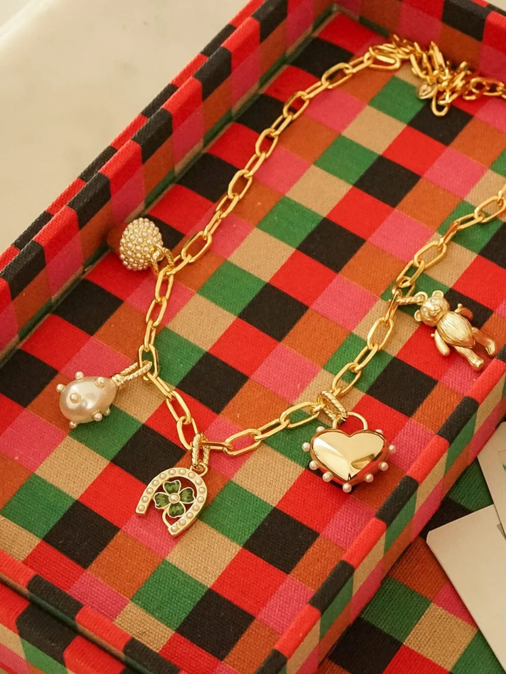 Daisy London Shrimps Charm Necklace Layering Set 18ct Gold Plate, view 2
