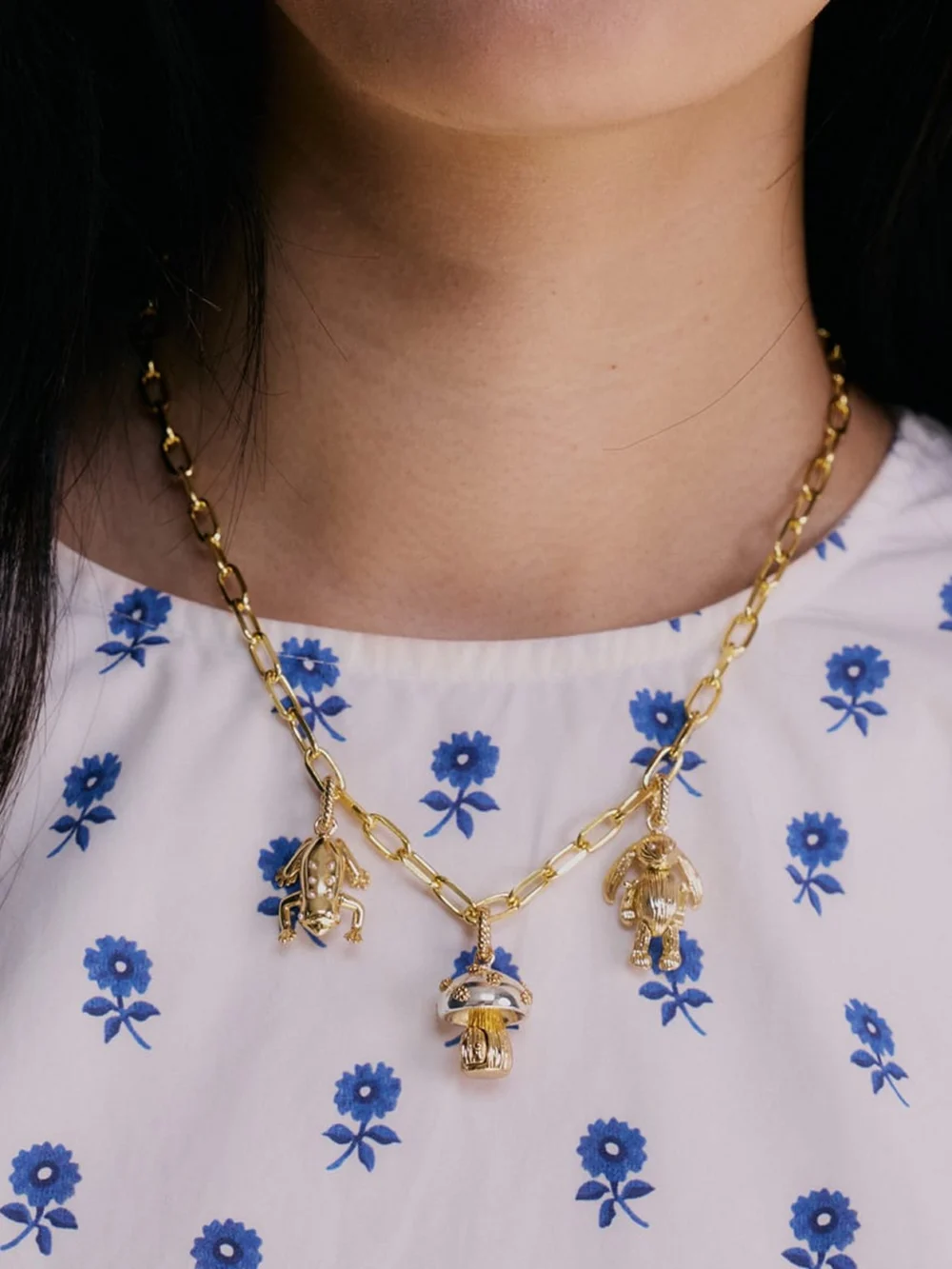 Daisy London Shrimps Chunky Charm Necklace Layering Set 18ct Gold Plate, view 2