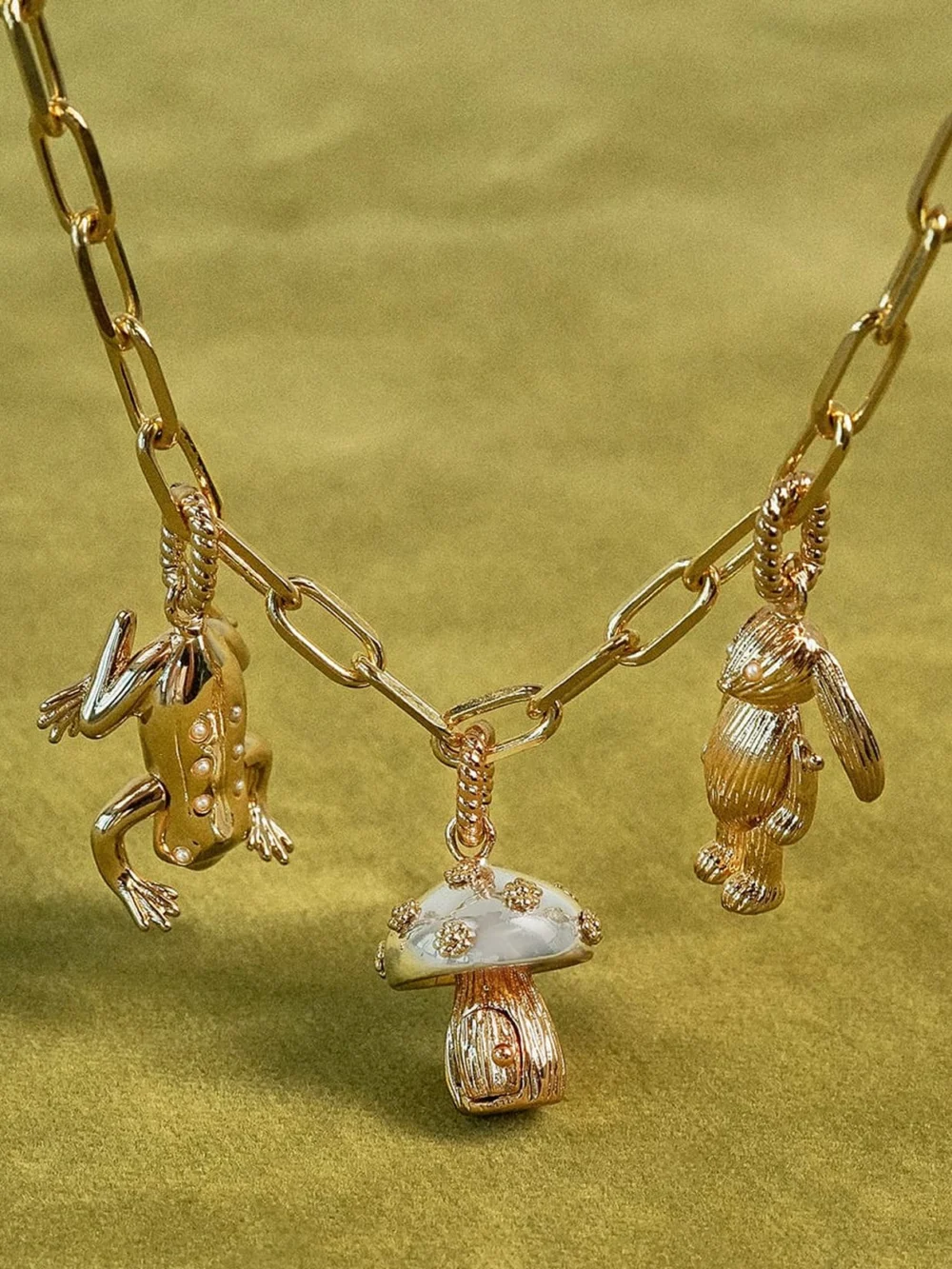 Daisy London Shrimps Chunky Charm Necklace Layering Set 18ct Gold Plate, view 3