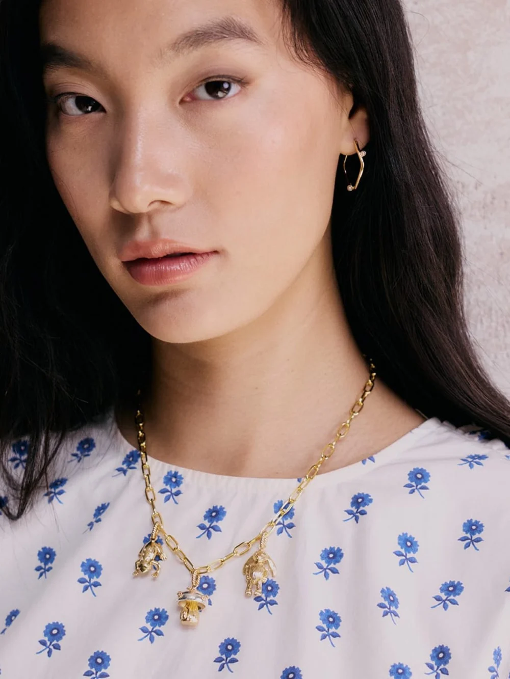 Daisy London Shrimps Chunky Charm Necklace Layering Set 18ct Gold Plate, view 4
