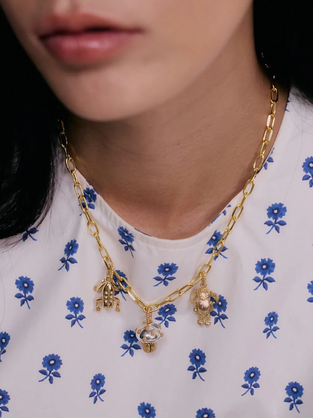 Daisy London Shrimps Chunky Charm Necklace Layering Set 18ct Gold Plate, view 6