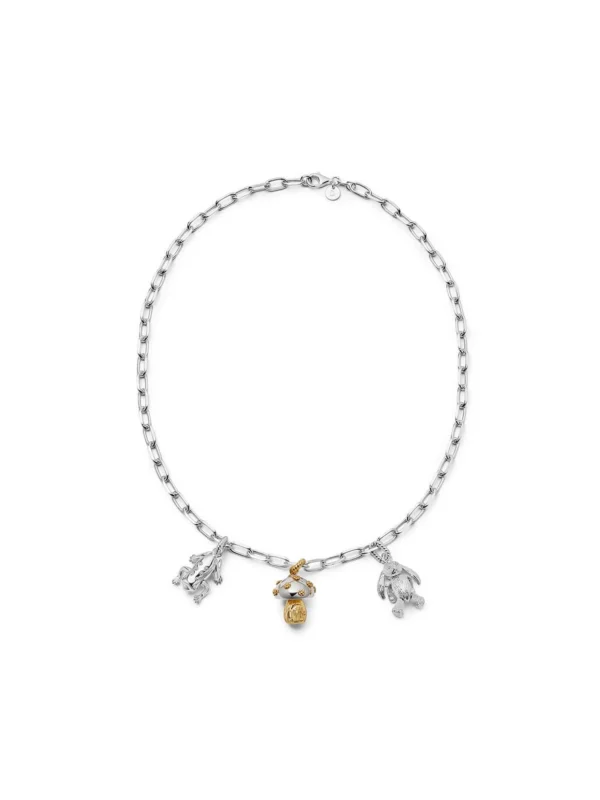 Daisy London Shrimps Chunky Charm Necklace Layering Set Silver Plate