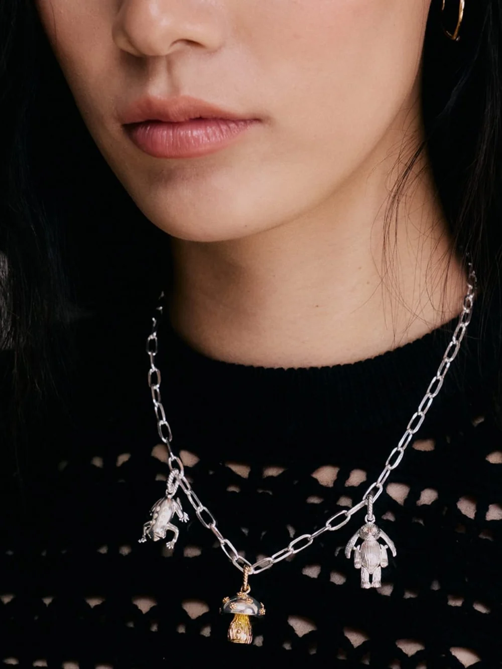 Daisy London Shrimps Chunky Charm Necklace Layering Set Silver Plate, view 6