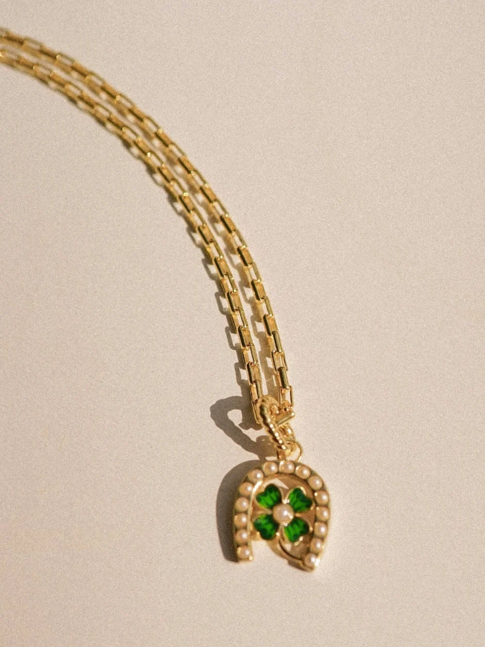 Daisy London Shrimps Clover Charm Necklace 18ct Gold Plate, view 3