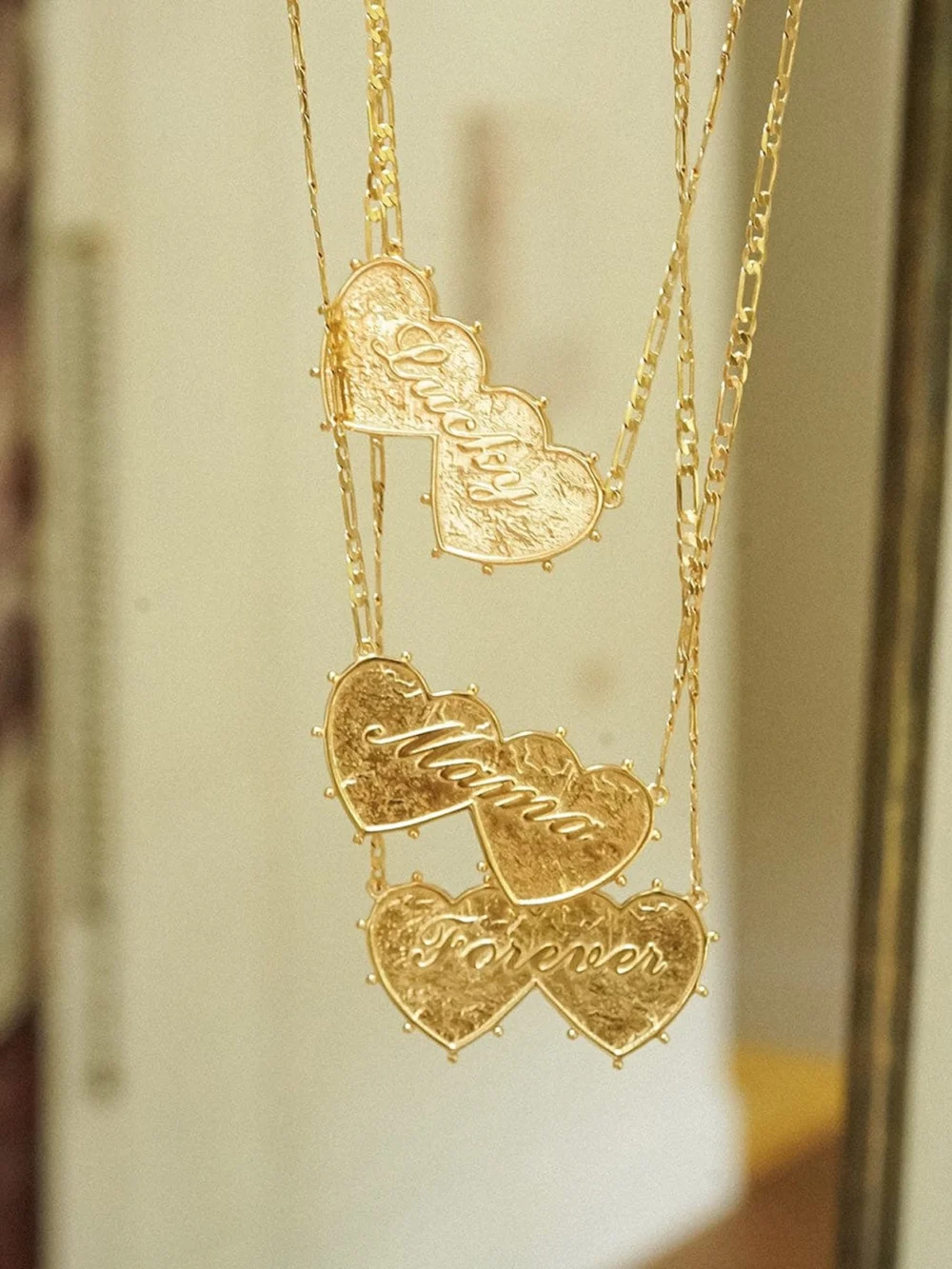 Daisy London Shrimps 'Daisy' Double Heart Necklace 18ct Gold Plate, view 3