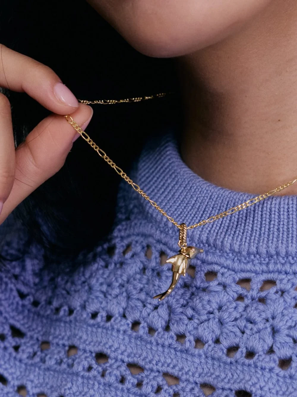 Daisy London Shrimps Dolphin Charm Necklace 18ct Gold Plate, view 2