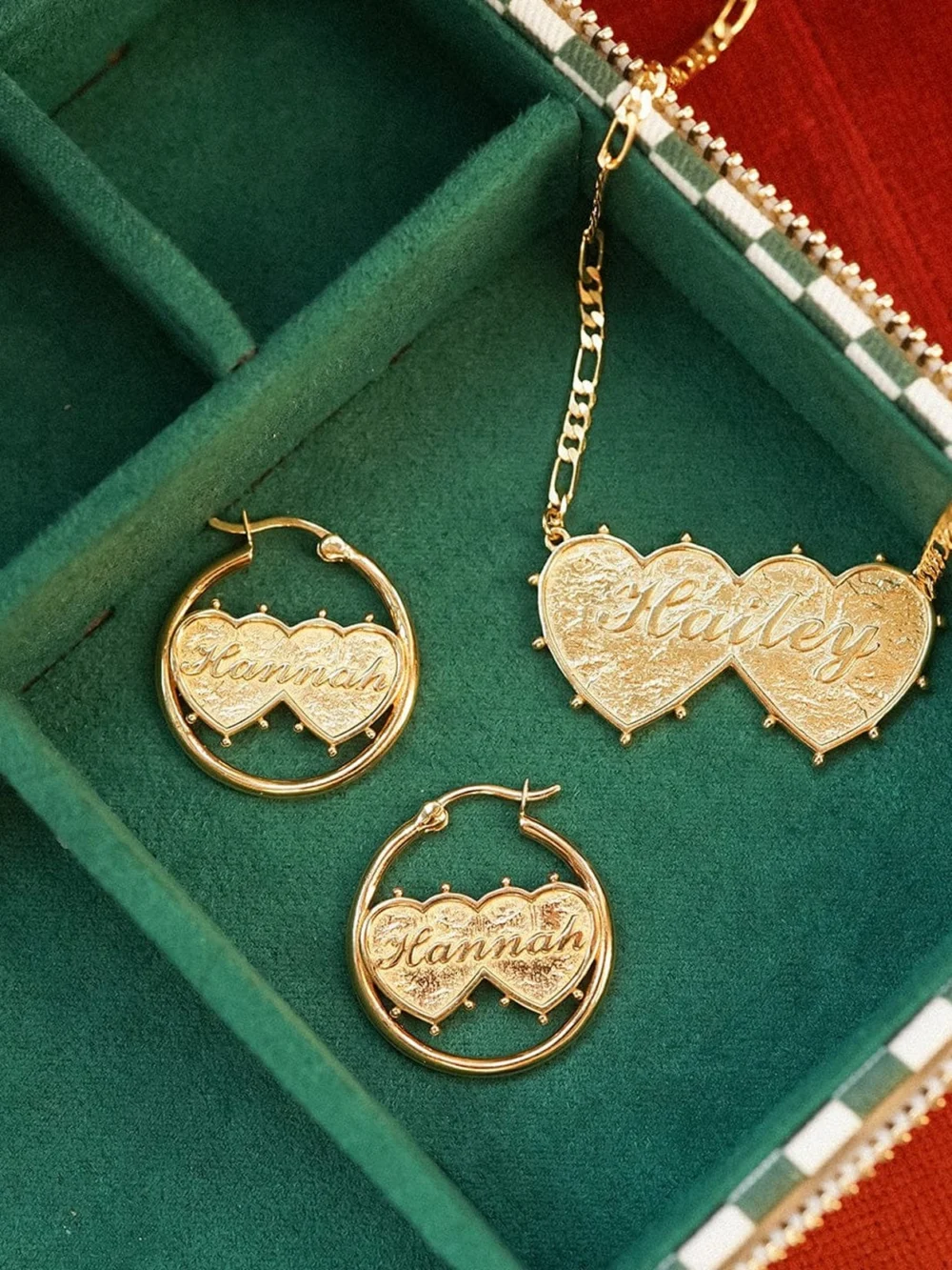 Daisy London Shrimps Double Heart Earrings 18ct Gold Plate, view 2