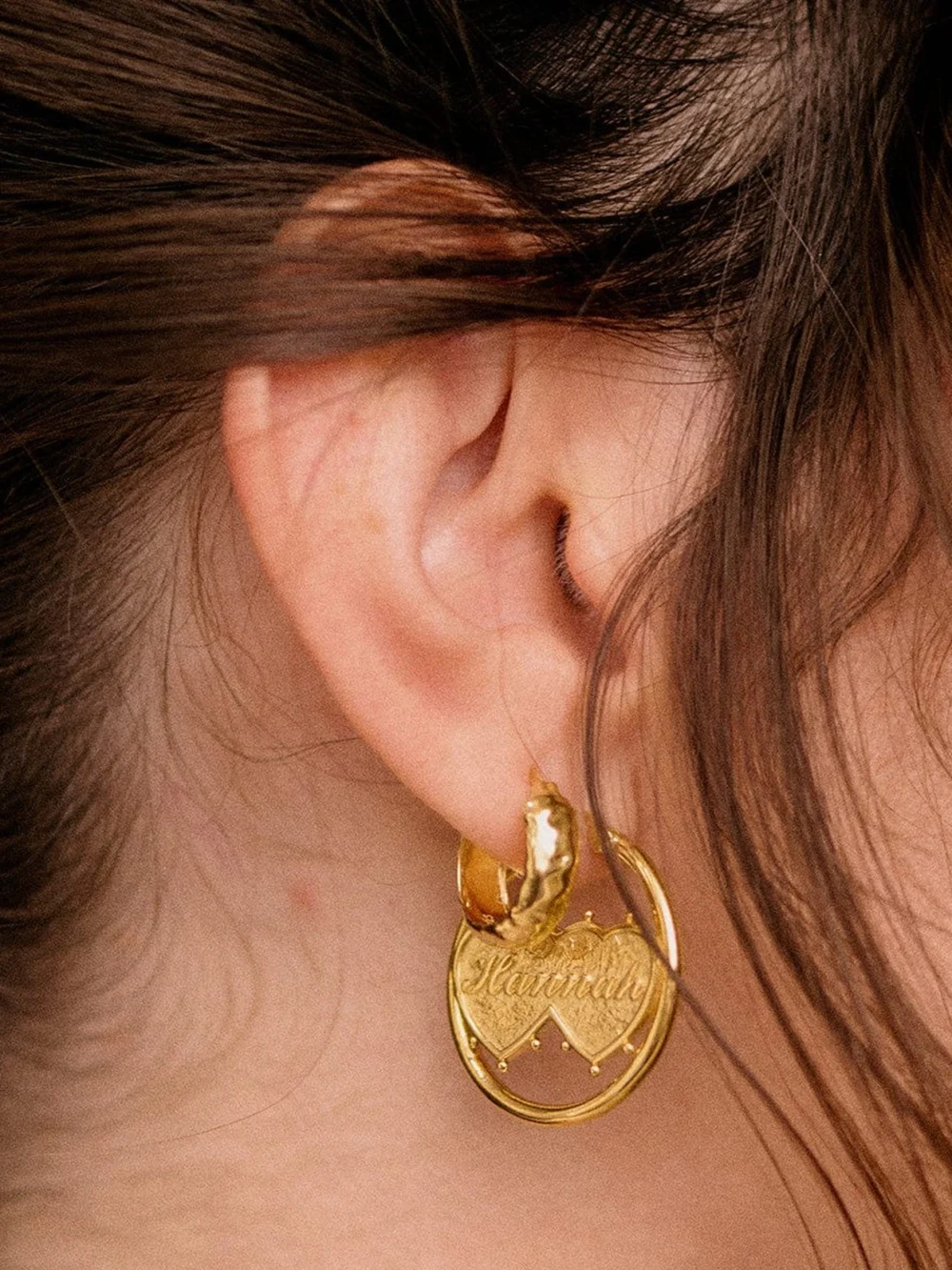 Daisy London Shrimps Double Heart Earrings 18ct Gold Plate, view 3