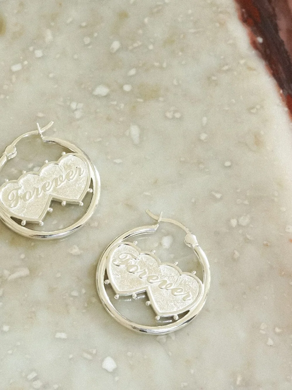Daisy London Shrimps Double Heart Earrings Sterling Silver, view 3