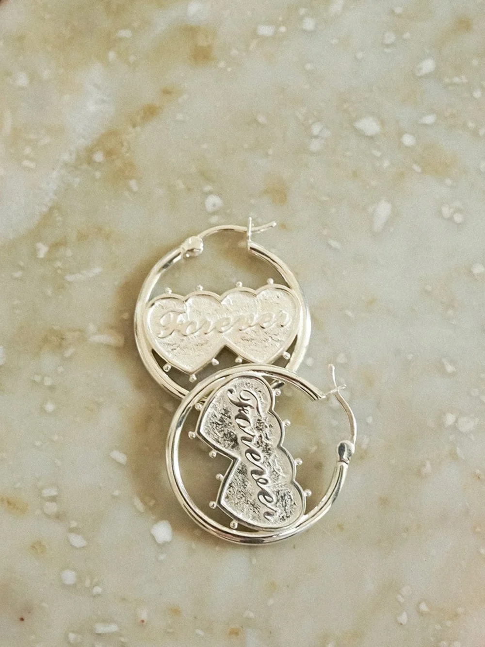 Daisy London Shrimps Double Heart Earrings Sterling Silver, view 5
