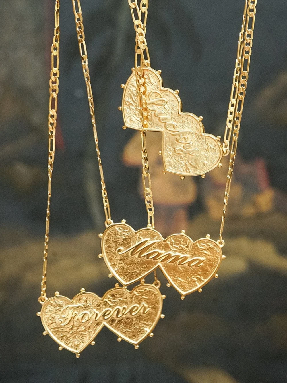 Daisy London Shrimps Double Heart Necklace 18ct Gold Plate, view 3