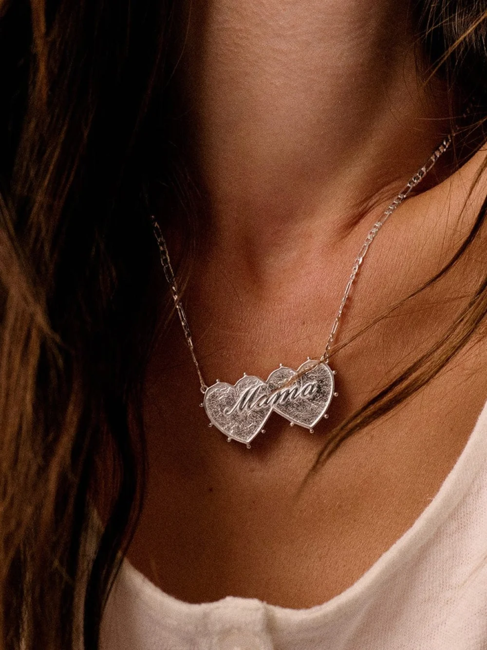Daisy London Shrimps Double Heart Necklace Silver Plate, view 3