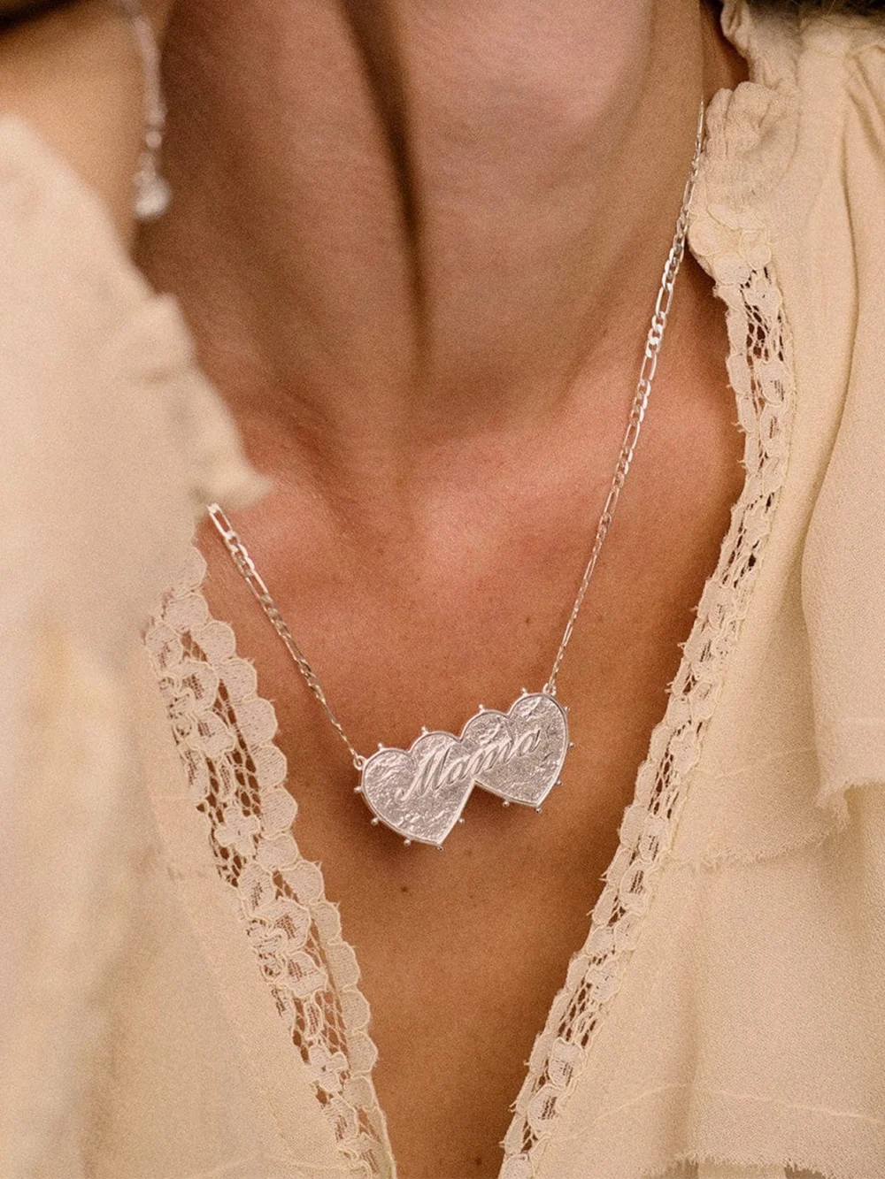 Daisy London Shrimps Double Heart Necklace Silver Plate, view 4