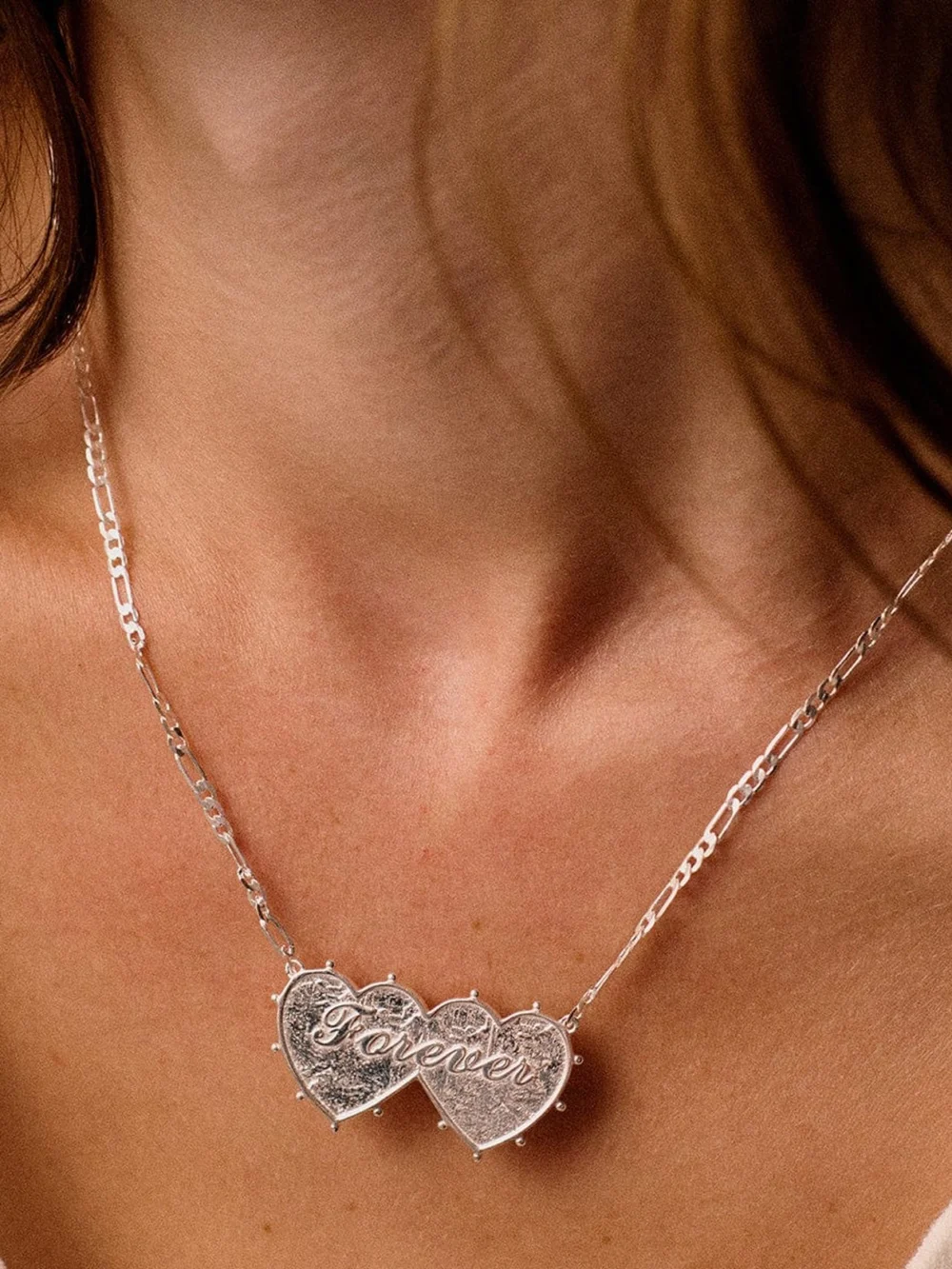 Daisy London Shrimps Double Heart Necklace Silver Plate, view 6