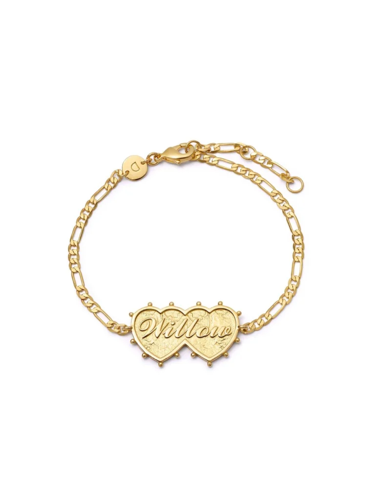 Daisy London Shrimps Double Heart Personalised Bracelet 18ct Gold Plate