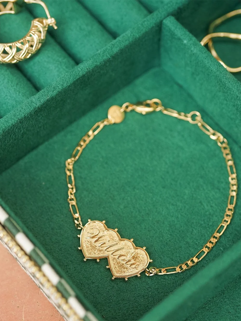 Daisy London Shrimps Double Heart Personalised Bracelet 18ct Gold Plate, view 2