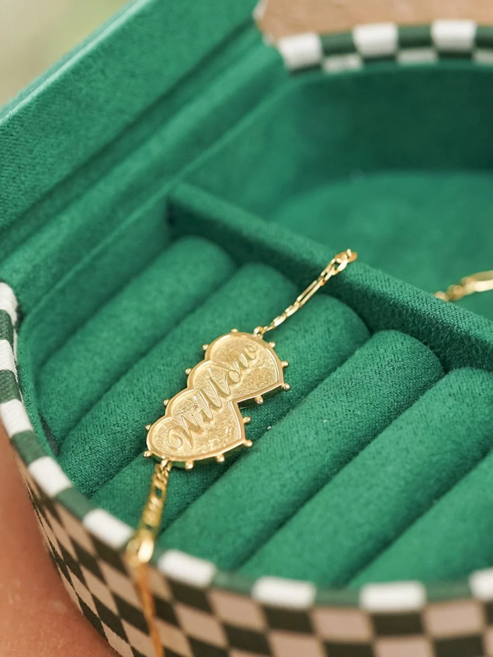Daisy London Shrimps Double Heart Personalised Bracelet 18ct Gold Plate, view 6