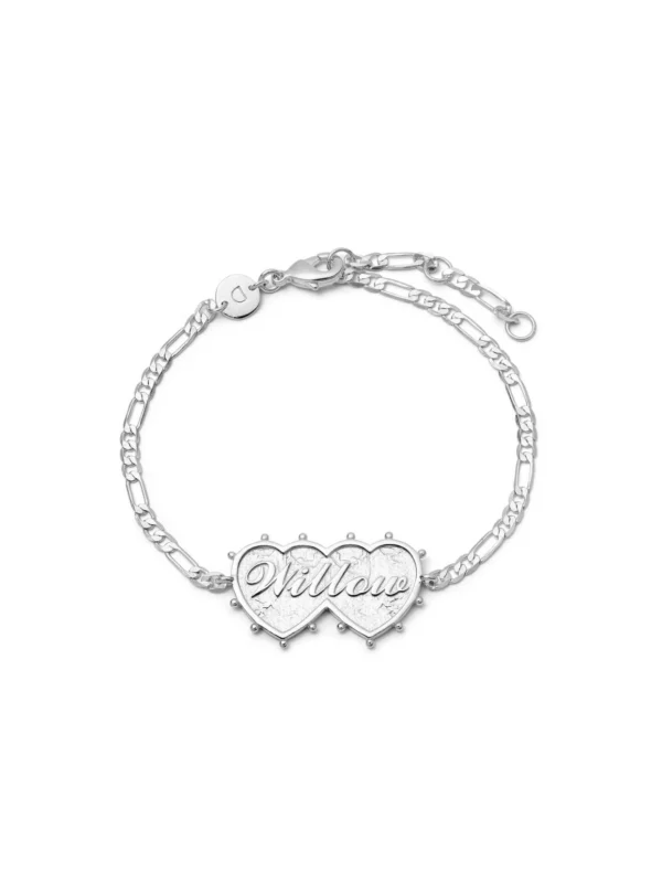 Daisy London Shrimps Double Heart Personalised Bracelet Silver Plate
