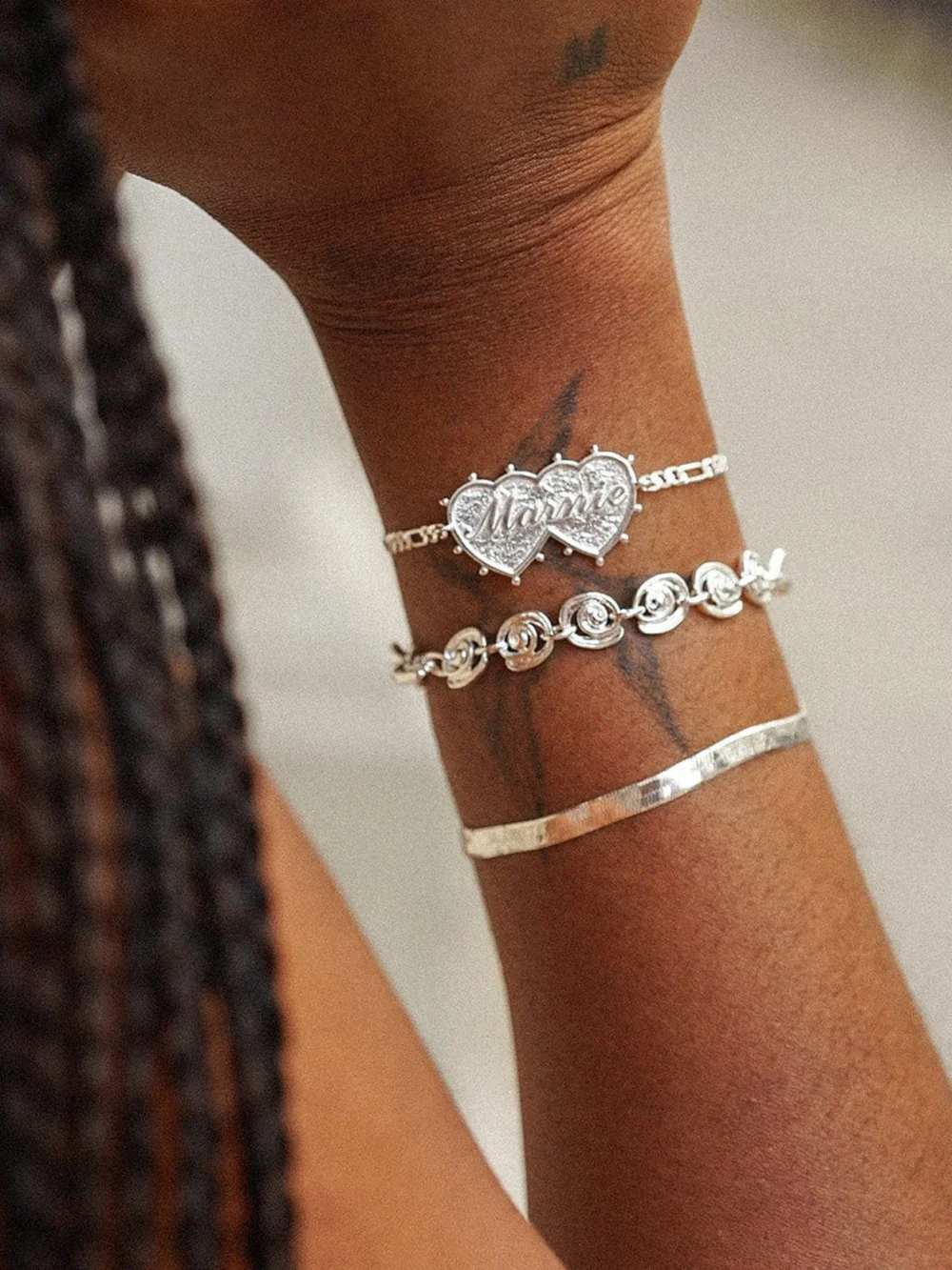 Daisy London Shrimps Double Heart Personalised Bracelet Silver Plate, view 3