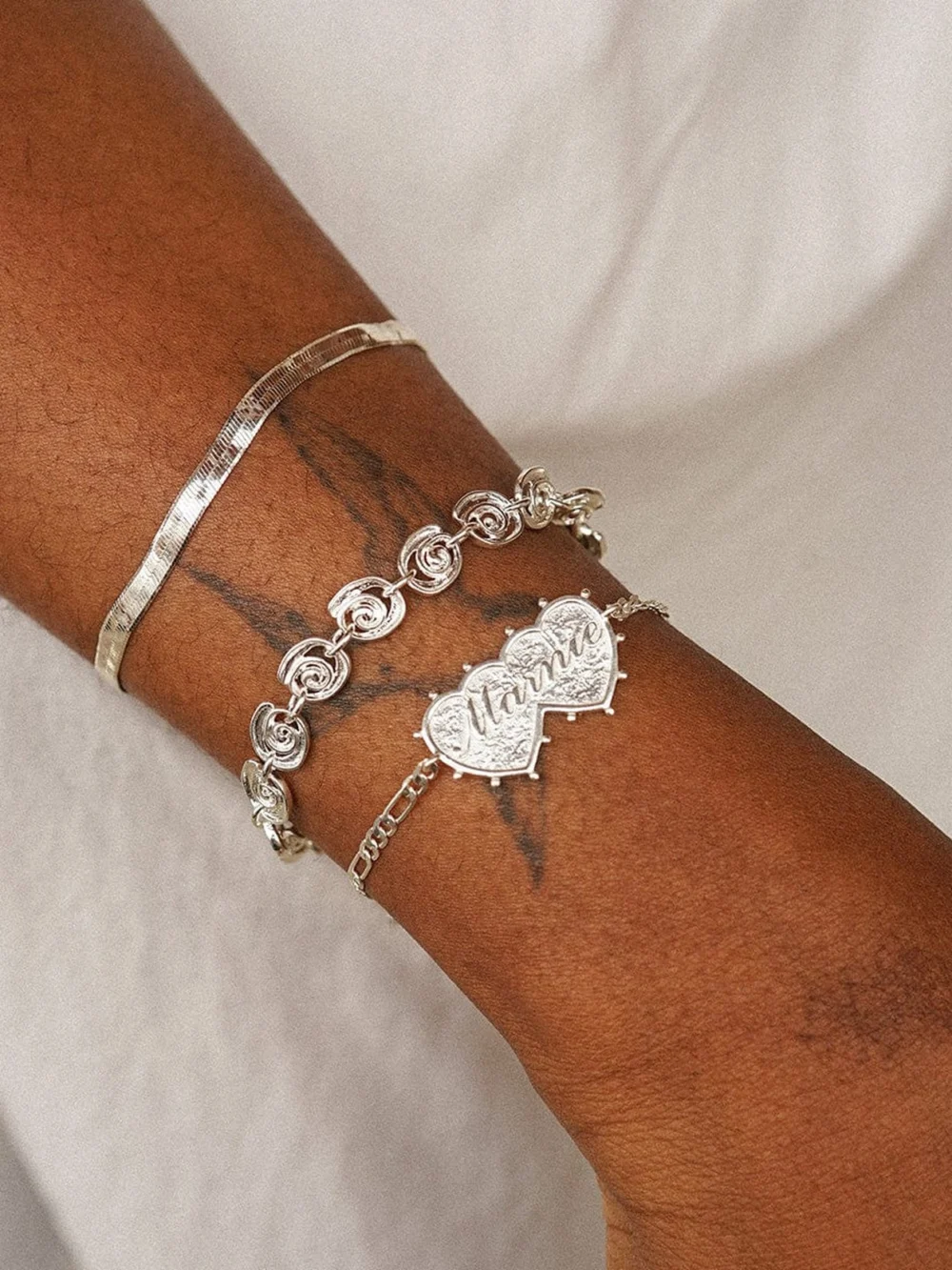 Daisy London Shrimps Double Heart Personalised Bracelet Silver Plate, view 6