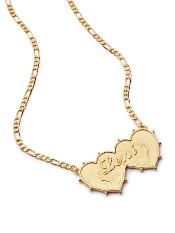 Daisy London Shrimps Double Heart Personalised Necklace 18ct Gold Plate