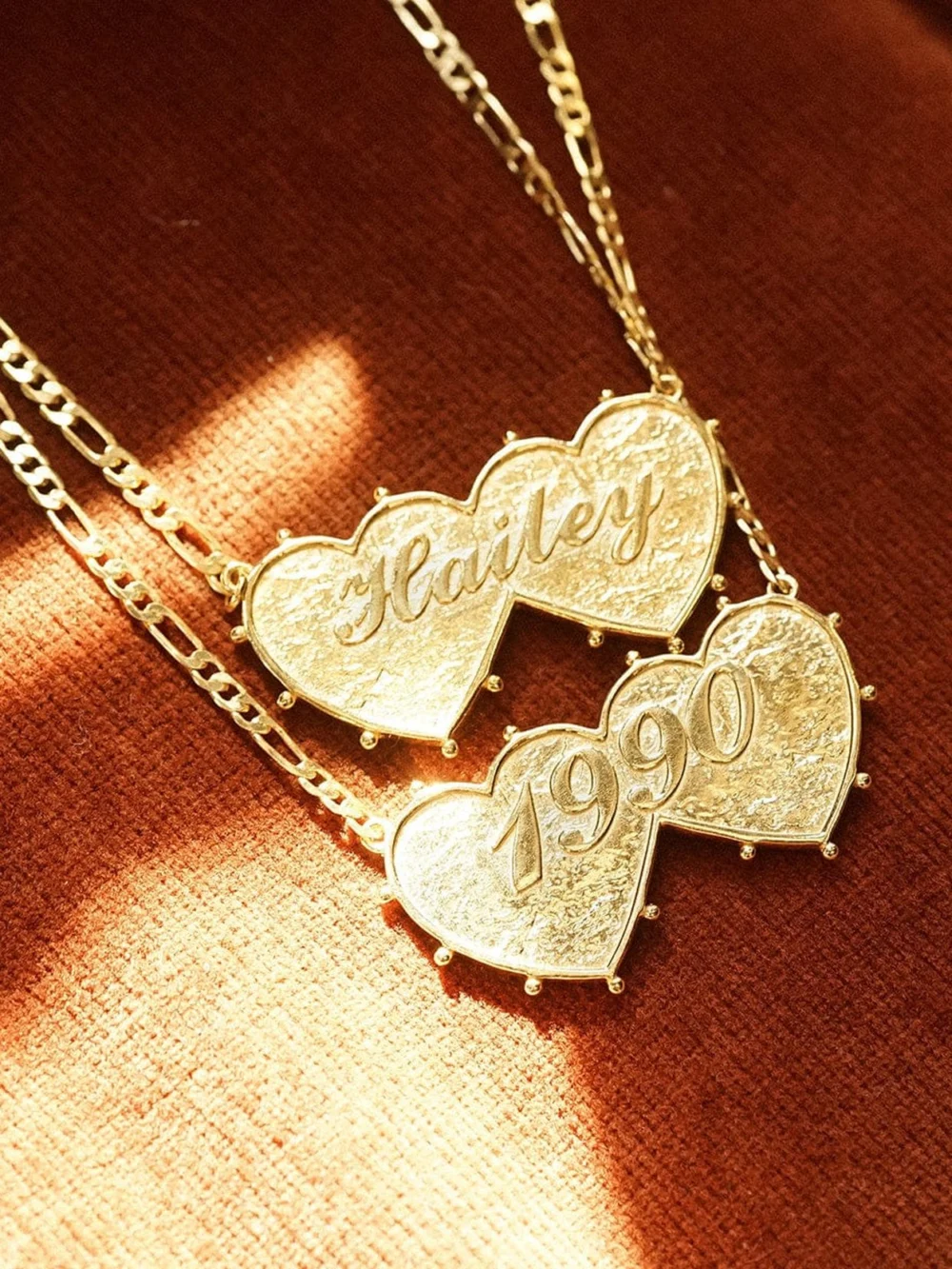 Daisy London Shrimps Double Heart Personalised Necklace 18ct Gold Plate, view 3