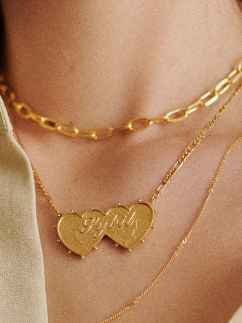 Daisy London Shrimps Double Heart Personalised Necklace 18ct Gold Plate, view 6