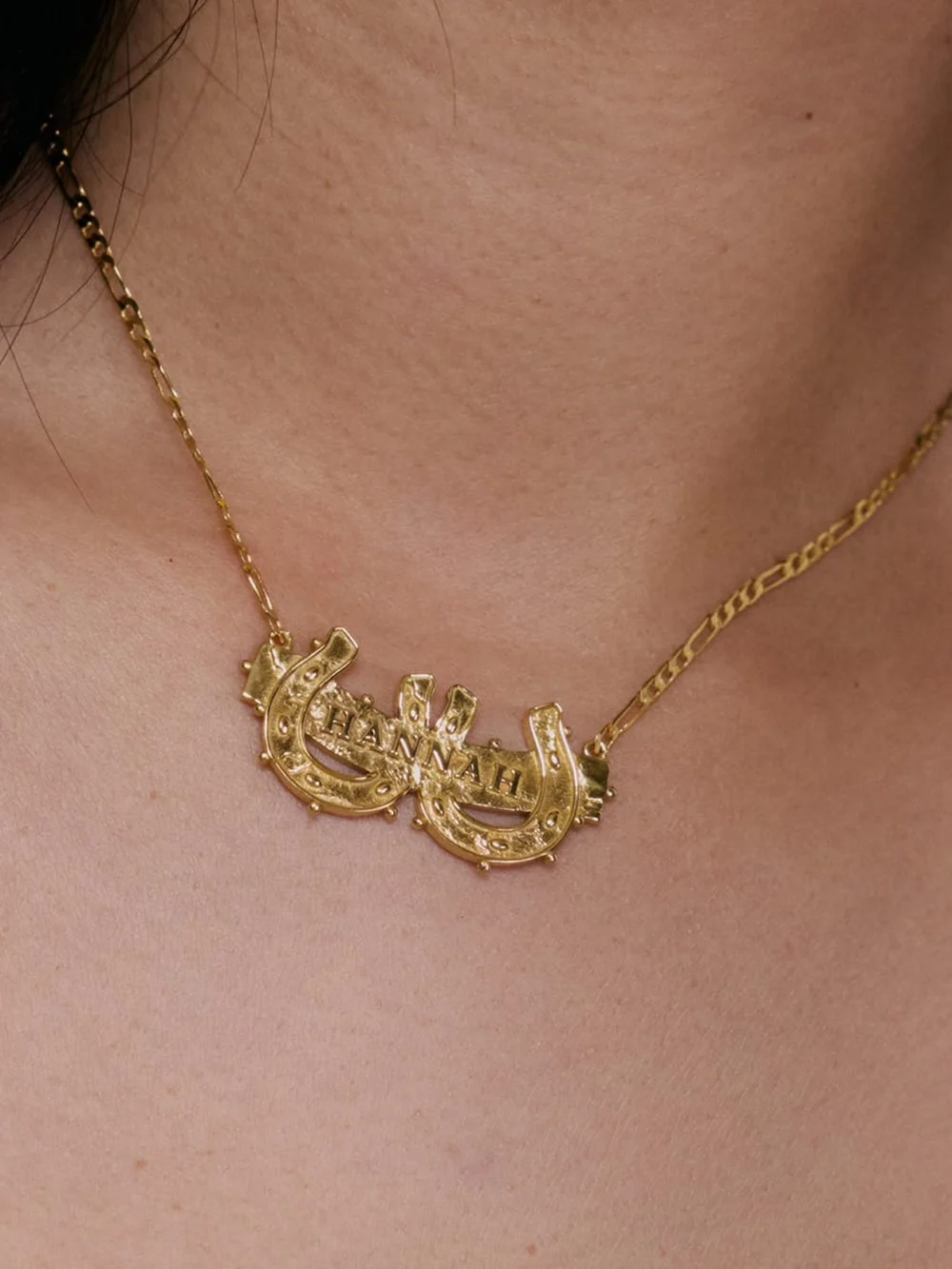 Daisy London Shrimps Double Horseshoe Personalised Necklace 18ct Gold Plate, view 2