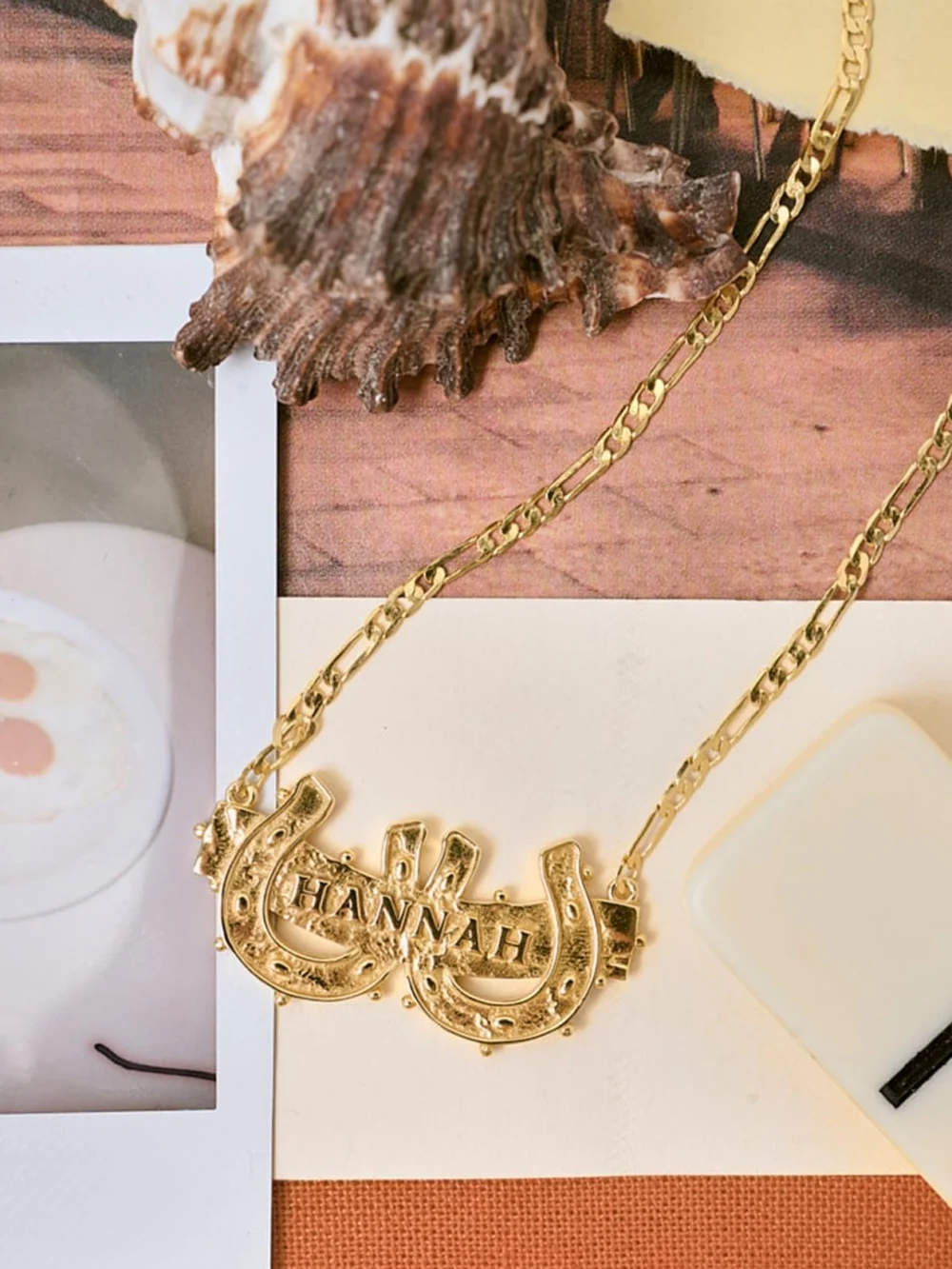 Daisy London Shrimps Double Horseshoe Personalised Necklace 18ct Gold Plate, view 3