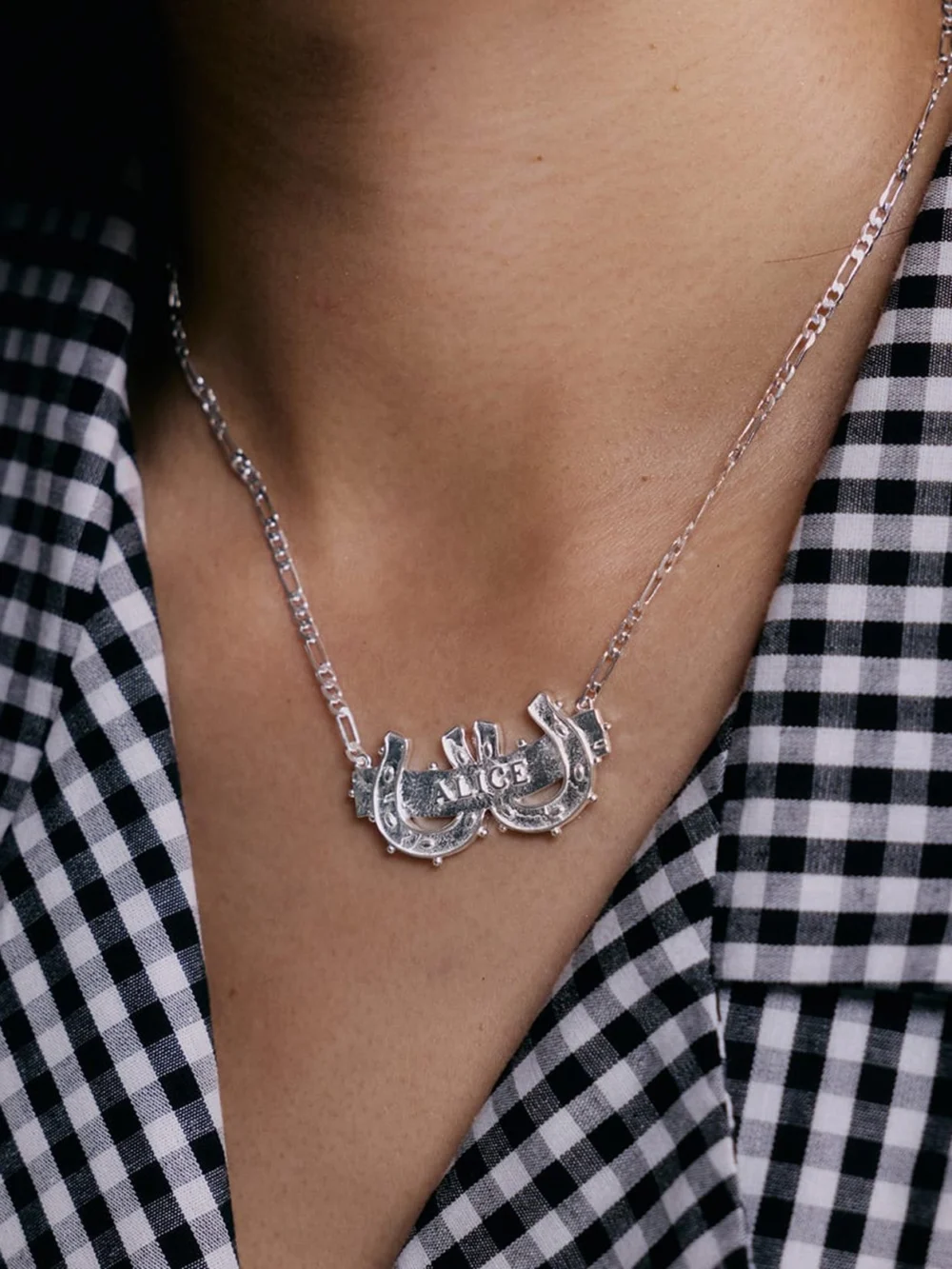 Daisy London Shrimps Double Horseshoe Personalised Necklace Silver Plate, view 2
