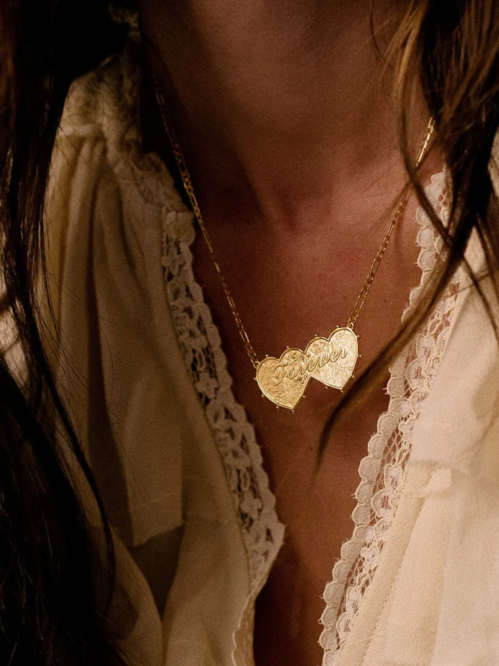 Daisy London Shrimps 'Forever' Double Heart Necklace 18ct Gold Plate, view 2