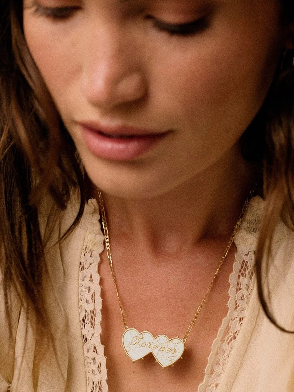 Daisy London Shrimps 'Forever' Double Heart Necklace 18ct Gold Plate, view 5