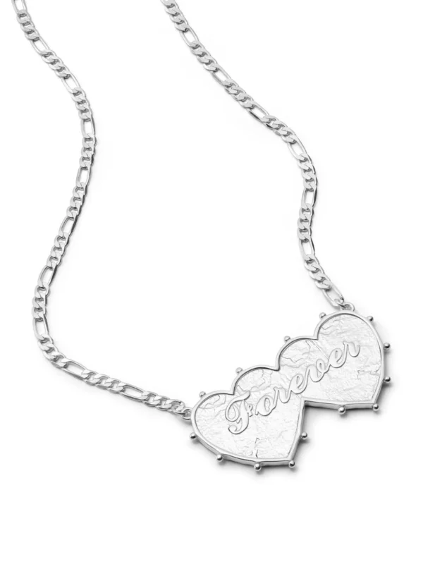 Daisy London Shrimps 'Forever' Double Heart Necklace Silver Plate