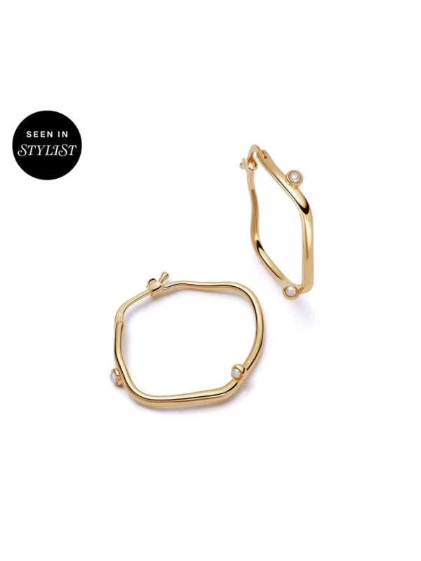 Daisy London Shrimps Organic Pearl Hoop Earrings 18ct Gold Plate
