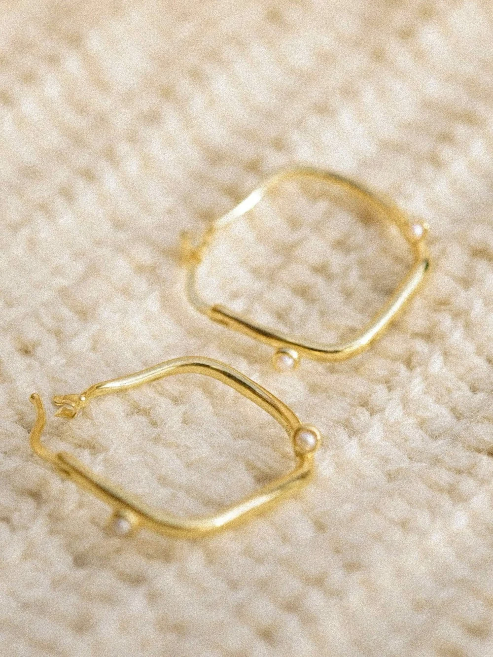 Daisy London Shrimps Organic Pearl Hoop Earrings 18ct Gold Plate, view 4