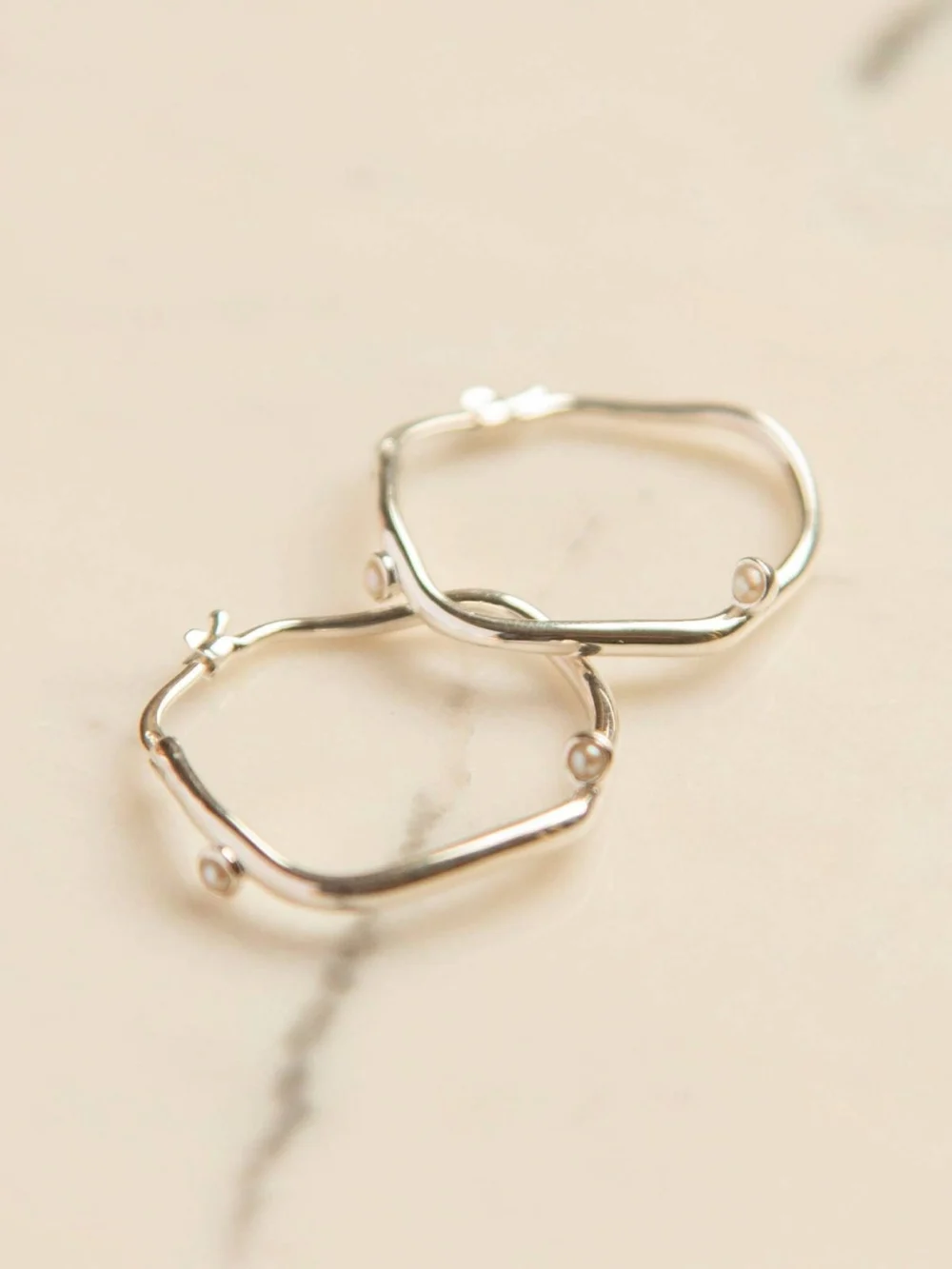 Daisy London Shrimps Organic Pearl Hoop Earrings Sterling Silver, view 3