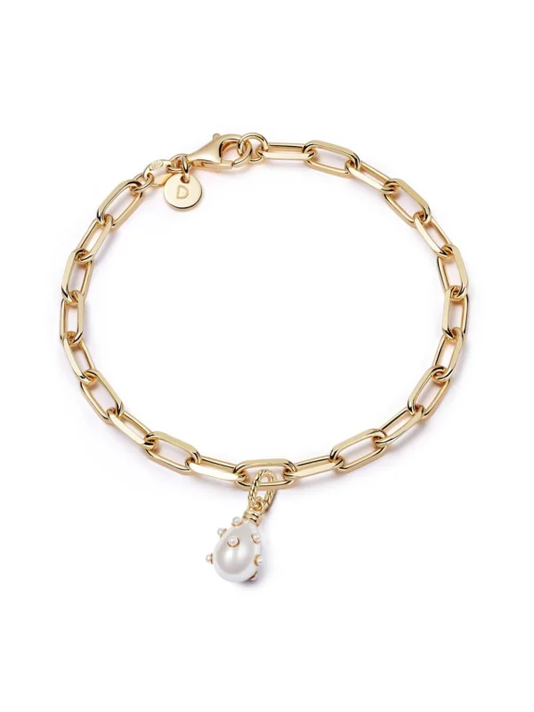 Daisy London Shrimps Pearl Charm Bracelet 18ct Gold Plate