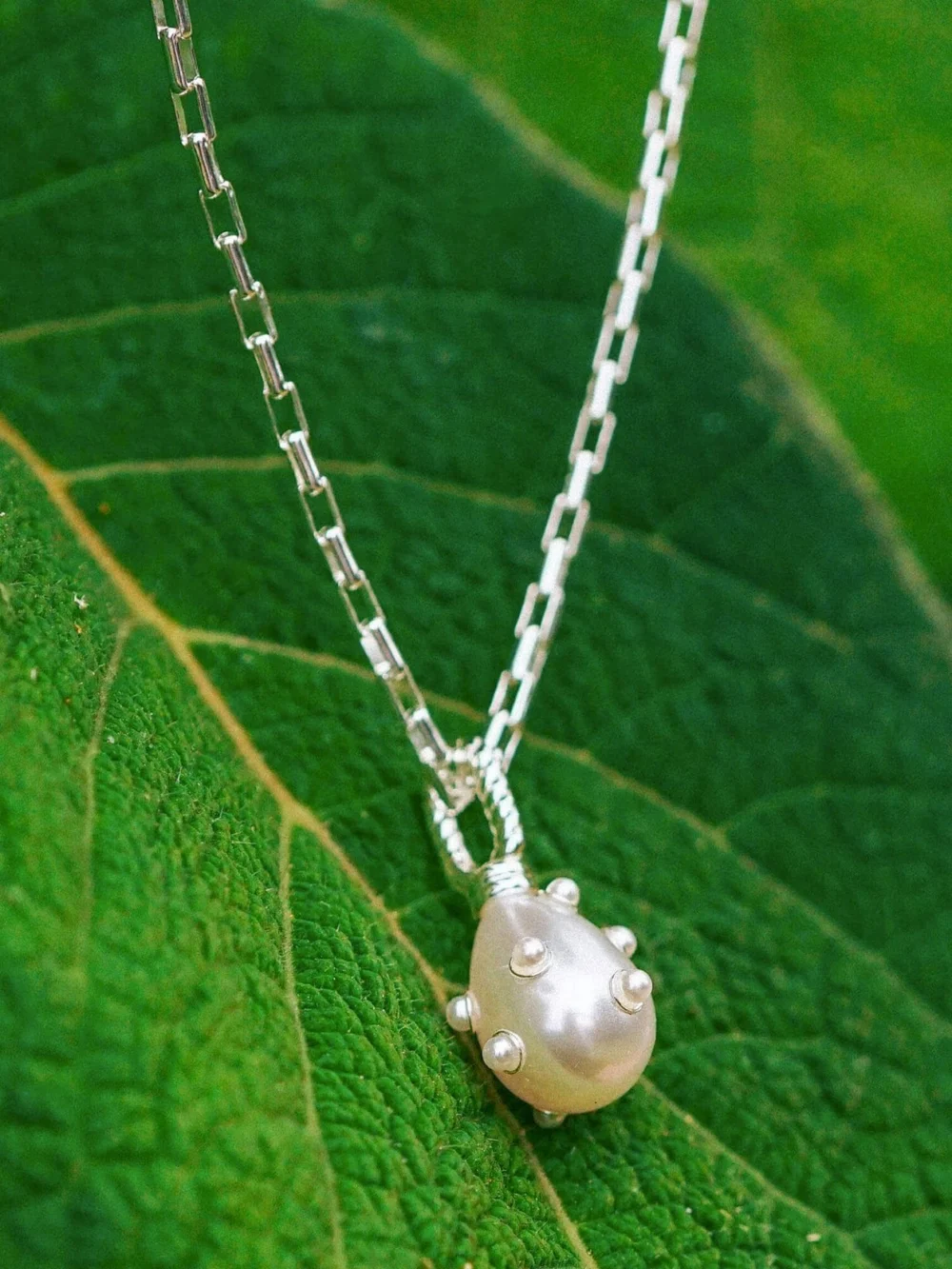 Daisy London Shrimps Pearl Charm Necklace Sterling Silver, view 3