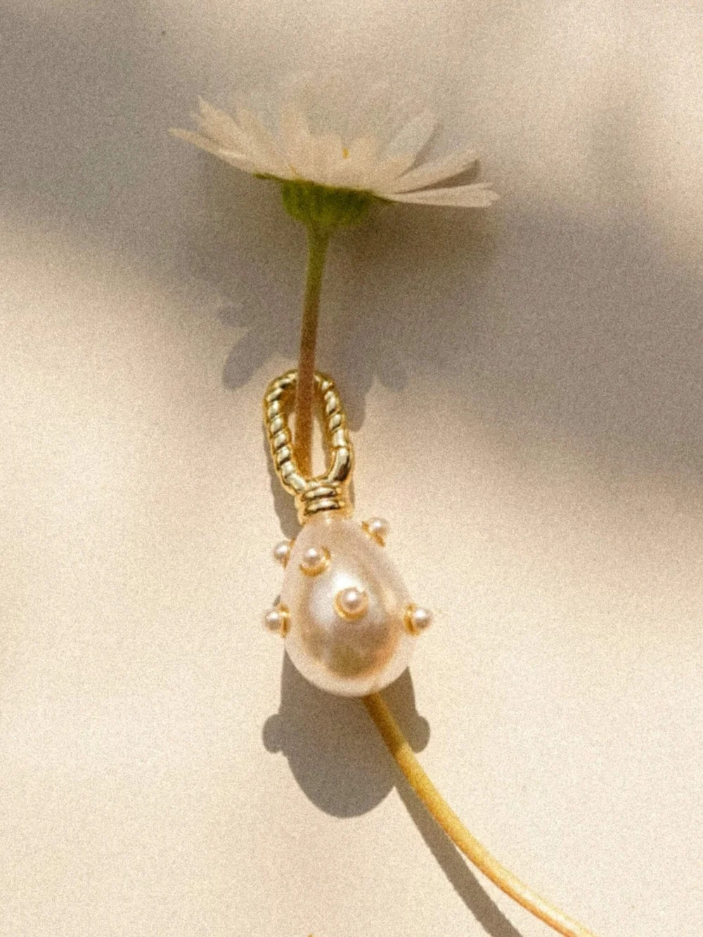 Daisy London Shrimps Pearl Charm Pendant 18ct Gold Plate, view 3