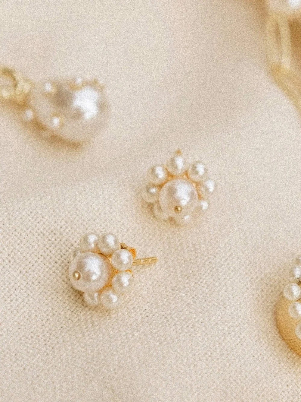 Daisy London Shrimps Pearl Flower Stud Earrings 18ct Gold Plate, view 3