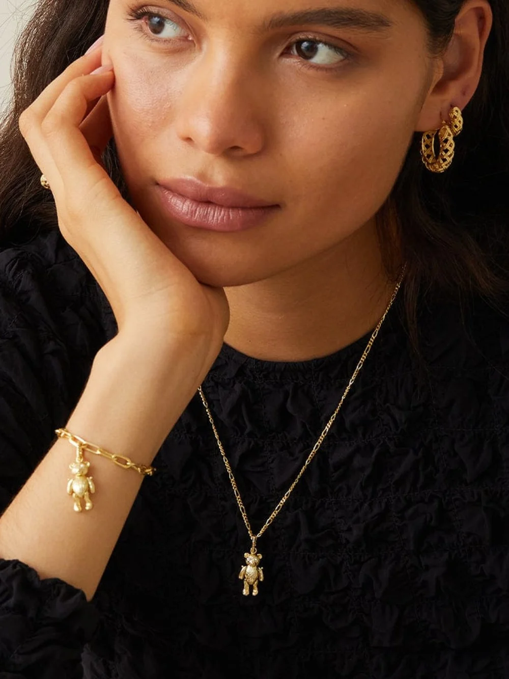 Daisy London Shrimps Teddy Bear Charm 18ct Gold Plate, view 4