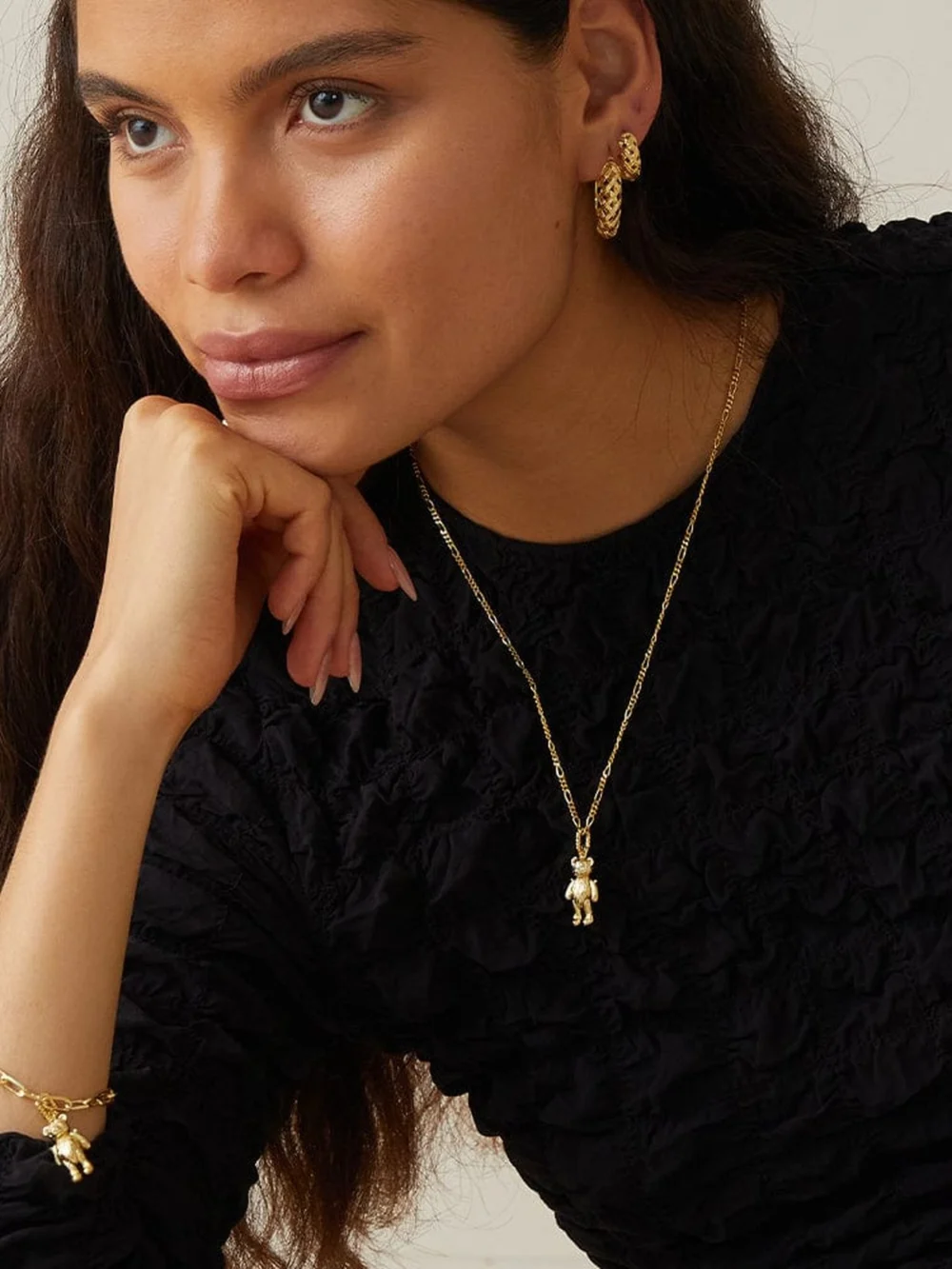 Daisy London Shrimps Teddy Bear Necklace 18ct Gold Plate, view 4