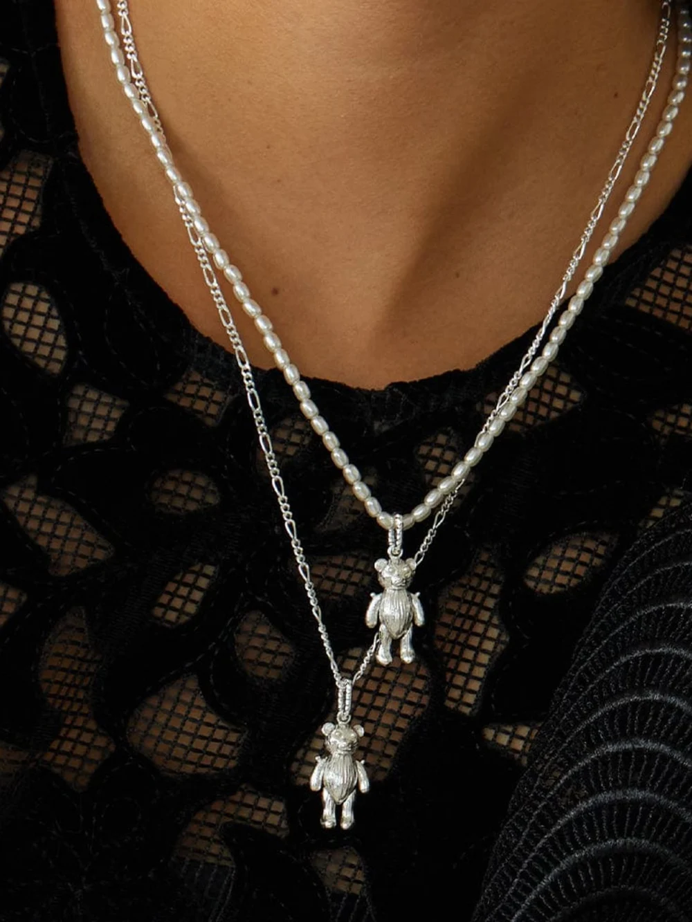 Daisy London Shrimps Teddy Bear Necklace Sterling Silver, view 2