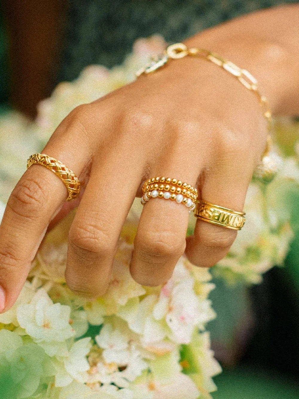 Daisy London Shrimps Woven Dome Ring 18ct Gold Plate, view 5